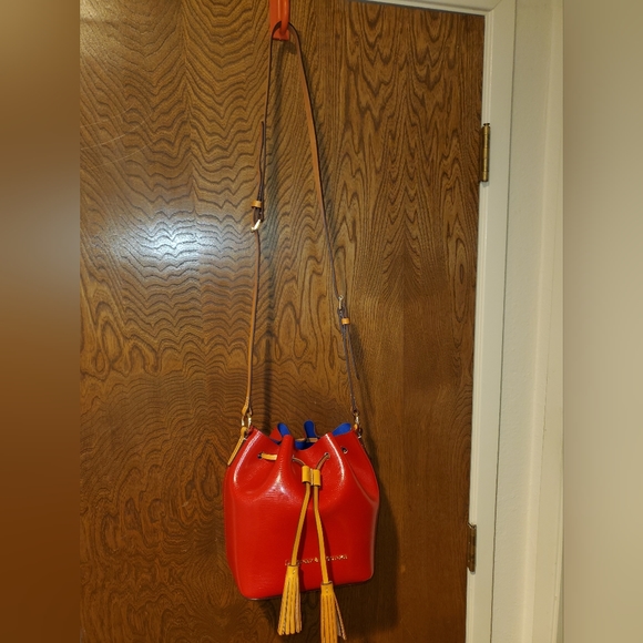 Dooney & Bourke Red Leather Drawstring Crossbody Bag - Picture 2 of 12